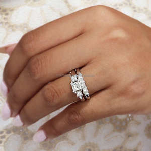 แหวนเพชรทรงปรินเซสคัท IGI/ เพชรเลี้ยงในห้องปฏิบัติการ วินเทจ ทองคำขาว 14k ทำมือ สำหรับงานแต่งงาน/งานหมั้น แหวนยูนิเซ็กซ์ เหมาะสำหรับวันครบรอบ - Product Image 4