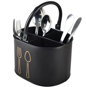 Porta Cubiertos de Metal Negro con Íconos de Tenedor y Cuchara, Organizador de Cocina Minimalista, Tipo Vertical, Diseño Duradero - Product Image 1