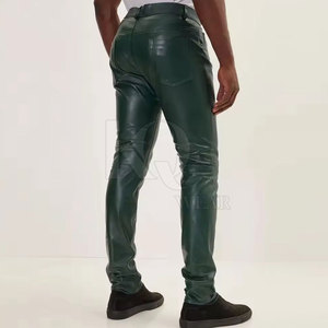 Pantalon décontracté pour homme en cuir moderne, taille mi-haute, léger, extensible, avec fermeture boutonnée, idéal pour le voyage et la pratique du vélo - Product Image 3