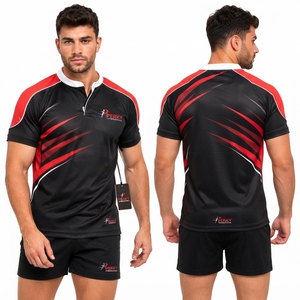 Maillot de rugby sublimé pour homme de qualité supérieure, manches courtes, noir, rouge, blanc, respirant, coupe athlétique, à prix avantageux - Product Image 5