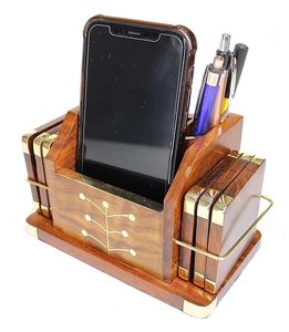 Posavasos de Madera de Sheesham, Soporte para Móvil, Portalápices, Organizador de Mesa Multiusos, Artículo de Regalo Hecho a Mano - Product Image 4