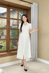 Vestido de encaje con corte en A B2 MUM V1552, escote puntiagudo, doble capa, material de encaje suave y elástico, estampado floral, transpirable - Product Image 2