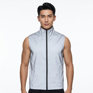 Chaleco con cuello alto y cremallera para hombre, sin mangas, color blanco sólido, ropa exterior - Product Image 4
