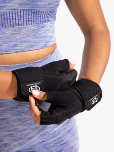 Gants de fitness demi-doigts personnalisables avec logo, en néoprène violet respirant et antidérapant, pour la musculation et la remise en forme, avec sangles de poignet - Product Image 6