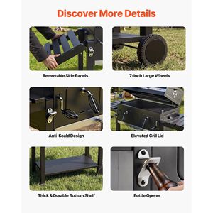 Extra-Large 780 Pollici Quadrati Griglia a Carbone per Barbecue con 2 Ripiani Sollevabili e Tavoli Laterali Pieghevoli ad Alta Temperatura, Griglie BBQ Premium - Product Image 6