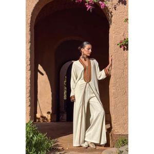Most Demanding Two-piece Set In Soft Natural Linen Featuring Relaxed Kimono <b>Kaftan</b> With A Subtle High-neckline - Product Image 5