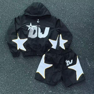 Premium Quality Custom Comfortable Tracksuit <b>Wind</b> <b>Breaker</b> Zip up Hoodie and Shorts Set Plain Windbreaker Short Set for Men - Product Image 3