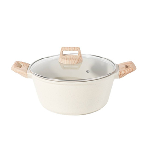 Casserole antiadhésive avec couvercle en verre et poignée en bois pour cuisine domestique - Product Image 1