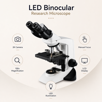Novel Industries LED Binocular Research Microscope 2K Camera | LCD Display 100X Magnification Manual Focus Automatic Calibration
