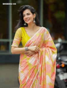 Magnifique ensemble sari et chemisier en lin doux imprimé numériquement, idéal pour les occasions spéciales – Mode féminine, exportateur, vente en gros - Product Image 5