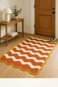 Handmade Modern Handwoven orange and white Rug in Wool Textured <b>Carpet</b> for Luxury Home and Picnic Interiors Customizable Rug Set - Product Image 2