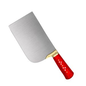 Cuchillos de cocina tipo cleaver con mango de grano rojo, hoja rectangular plateada, bolster dorado y pines decorativos para picar alimentos. - Product Image 4