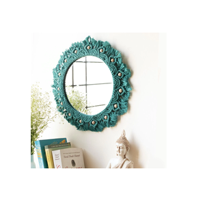 Decoración de Dormitorio con Acabado Natural, Tapiz Bohemio con Marco Tejido a Mano, Decoración de Pared con Espejo de Macramé para Interiores - Product Image 6