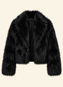 <b>Black</b> Faux Fur <b>Coat</b> Short <b>Winter</b> Jacket for <b>Women</b> Solid Color Cropped Outerwear - Product Image 5