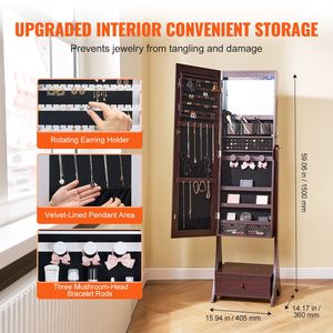 Armadio Portagioielli con Specchio a Figura Intera e Rivestimento in Velluto, con Chiusura a Chiave - Product Image 4