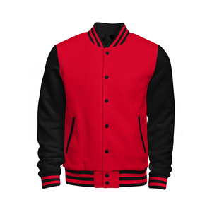 Veste de baseball d'hiver pour homme rouge 100 % laine, col montant, couleur unie, décontractée, avec logo frontal - Product Image 5