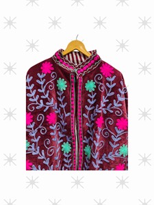 Veste décontractée en velours brodé Suzani multicolore pour femmes, design floral artisanal ODM, doublure en coton - Product Image 3