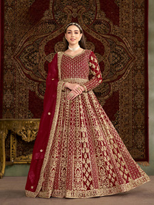 Embroidered <b>Net</b> Semi-Stitched Modern Anarkali Suit for Wedding Prom & Party-Floor-Length - Product Image 2