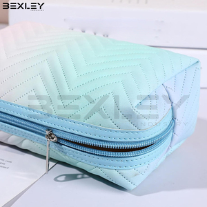 Pastel Blue Lavender Chevron Quilted <b>Makeup</b> Pouch Dual Tone Beauty Accessory <b>Case</b> OEM ODM Service Custom Manufacturing - Product Image 6