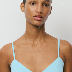 Women's Light <b>Blue</b> Strapless <b>Cami</b> <b>Top</b> Solid Color Knitted Loose Fit Breathable Casual Summer Wear With Bow Detail - Product Image 4