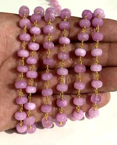 8mm Natural Lavenedra Gemstone Beaded Chain Gold Plated Wire Wrapped Rosary Chain Jewelry Making DIY Supplies - Product Image 5