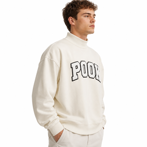 เสื้อสเวตเชิ้ตคอเต่าผ้าฝ้าย 100% สำหรับผู้ชาย พร้อมปักอักษรเชนิลล์แบบกำหนดเอง ทรงหลวม โอเวอร์ไซส์ - Product Image 1