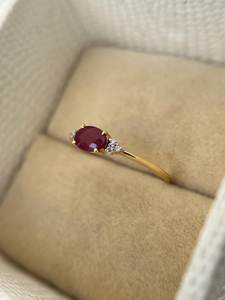 Bague minimaliste en rubis naturel, argent sterling 925 plaqué or 14 carats, pour fiançailles, anniversaire, promesse, anniversaire de mariage - Product Image 3