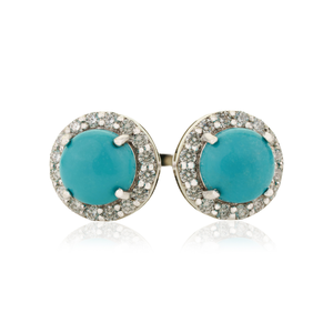 December Birthstone New Trendy Round Cut <b>Turquoise</b> & Diamond Halo Open <b>Ring</b> Latest 14K Real White Gold Custom Gemstone Jewelry - Product Image 1