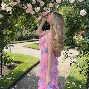 <span class=keywords><strong>Abito</strong></span> lungo da donna a balze floreali, con spalline sottili, per feste in giardino, matrimoni, serate eleganti, estivo <span class=keywords><strong>rosa</strong></span> stile boho - Product Image 2