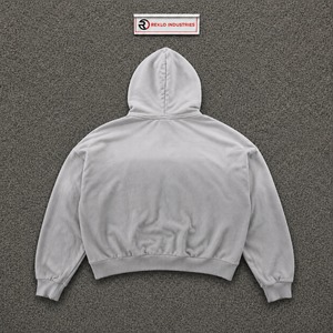เสื้อฮู้ดดี้พรีเมียมสีเทาอ่อนสไตล์สตรีทแวร์ลายหัวใจพร้อมซิปสำหรับผู้ชาย เสื้อฮู้ดดี้โอเวอร์ไซส์พิมพ์ลายหัวใจ ซิปด้านหน้า แต่งลายปักแบบลำลอง - Product Image 6