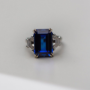 Blue <b>Sapphire</b> Emerald Cut Solitaire Double Claw Cz <b>Ring</b> <b>White</b> <b>Gold</b> Engagement <b>Ring</b> 10K Solid <b>Gold</b> 3 Stone Moissanite <b>Rings</b> - Product Image 1