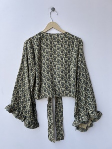 Top vintage sin mangas para mujer, top de seda con lazo, top corto con mangas acampanadas, top suave y cómodo para vacaciones - Product Image 6