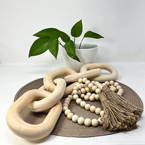 Escultura de Cadena de Eslabones de Madera Tallada a Mano Antigua con Cierre de Latón, Decoración Moderna para Mesa - Product Image 4