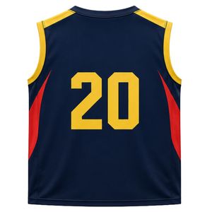 Men <b>Navy</b> Blue Yellow Basketball Jersey Sleeveless Sports Uniform Team Wear Athletic Training Game Match Apparel Performance - Product Image 2