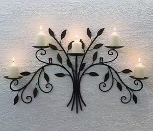 เชิงเทียนติดผนังสีดำ โลหะตกแต่งผนัง ที่วางเทียนติดผนัง ของตกแต่งบ้าน - Product Image 6