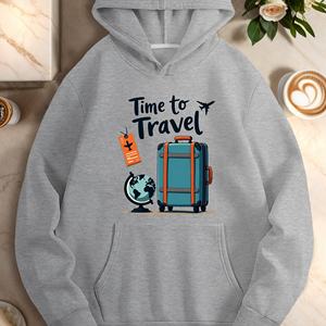 Sudadera con Capucha de Punto Informal para Mujer con Estampado de Viaje, 100% Poliéster, Ropa de Otoño, Manga Larga, Bolsillos Delanteros, Transferencia Térmica - Product Image 4