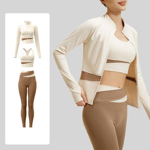 Whole sale Custom Outdoor Fitness Slim Fit Gym Top Long Sleeves Sports Bra <b>Yoga</b> Full Zipper <b>Jacket</b> 3XL <b>Yoga</b> Set for Women 2026 - Product Image 2
