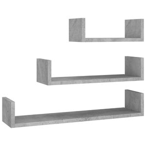 Cemento grigio 3 pezzi espositore da parete legno ingegnerizzato - Product Image 2