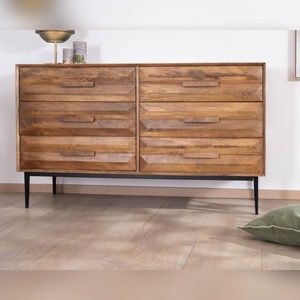 Vandana Royal - Cómoda de madera de mango estilo artesanal con patas metálicas y 6 cajones de media anchura - Product Image 5