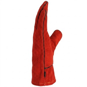 Gants de soudage en cuir de vachette rouge de qualité supérieure, résistants à la chaleur, à l'abrasion et doublés de polaire à l'intérieur, gants de travail - Product Image 3
