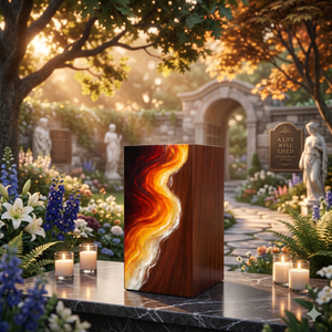 Handcrafted Rosewood Cremation Urn Resin Memorial <b>Box</b> Flame Pattern Adult <b>Ashes</b> Keepsake Container - Product Image 4