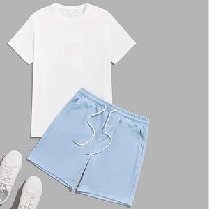 Conjunto de Dos Piezas de Camisetas de Algodón de Manga Corta Casuales de Verano para Hombre, Transpirables, de Alta Calidad y Personalizables, con Pantalones Cortos a Juego - Product Image 5