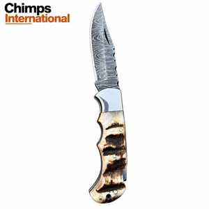 Couteau pliant de chasse en acier de Damas pour l'extérieur, couteau tactique de survie pour le camping, manche en corne de bélier, clip de ceinture, DIY ODM/OEM, lame droite - Product Image 5