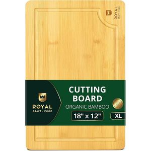 Tagliere in Legno di Bambù per Preparazione Pasti con Scanalatura Profonda e Manici Laterali per Tagliare e Servire - Product Image 1