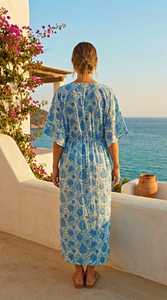 Vestido Kaftán Azul de Algodón para Mujer, Estilo Boho, para Vacaciones de Verano, Corte Holgado - Product Image 6