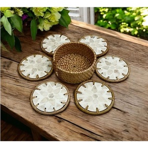 Handcrafted Round Rattan <b>Drink</b> <b>Coaster</b> Set with Storage Holder Natural Woven Heat Resistant Cup Mat Wholesale - Macy - Product Image 4
