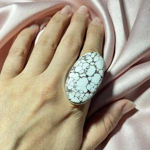 Anillo de piedra preciosa de jaspe blanco hecho a mano, plata de ley 925, joyería de lujo, anillo elegante, regalo para mujer, joyería fina - Product Image 3