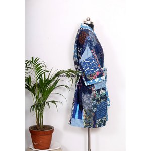 Kimono de Seda Hecho a Mano en India, Chaquetas Vintage Kantha para Mujer, Bata de Retazos, Kimono, Vestido Largo de Noche, Batas de Algodón, Kimono - Product Image 5