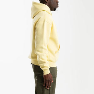 Men's <b>Yellow</b> Hooded Sweatshirt Regular Fit Cotton French Terry Casual Pullover <b>Hoodie</b> Solid Color Pocket Design Autumn Wear - Product Image 2