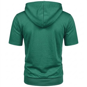 Sweat-shirt à capuche zippé à manches courtes pour homme, bleu uni, décontracté, coupe classique, été - Product Image 5